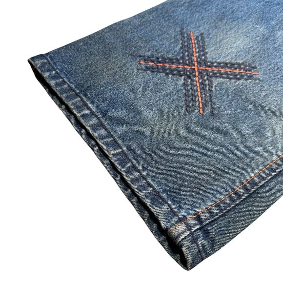 Vintage Phat Farm Baggy Jeans Mens 32 Blue Loose Skater Y2K Embroidered Wide Y2K - Picture 14 of 14